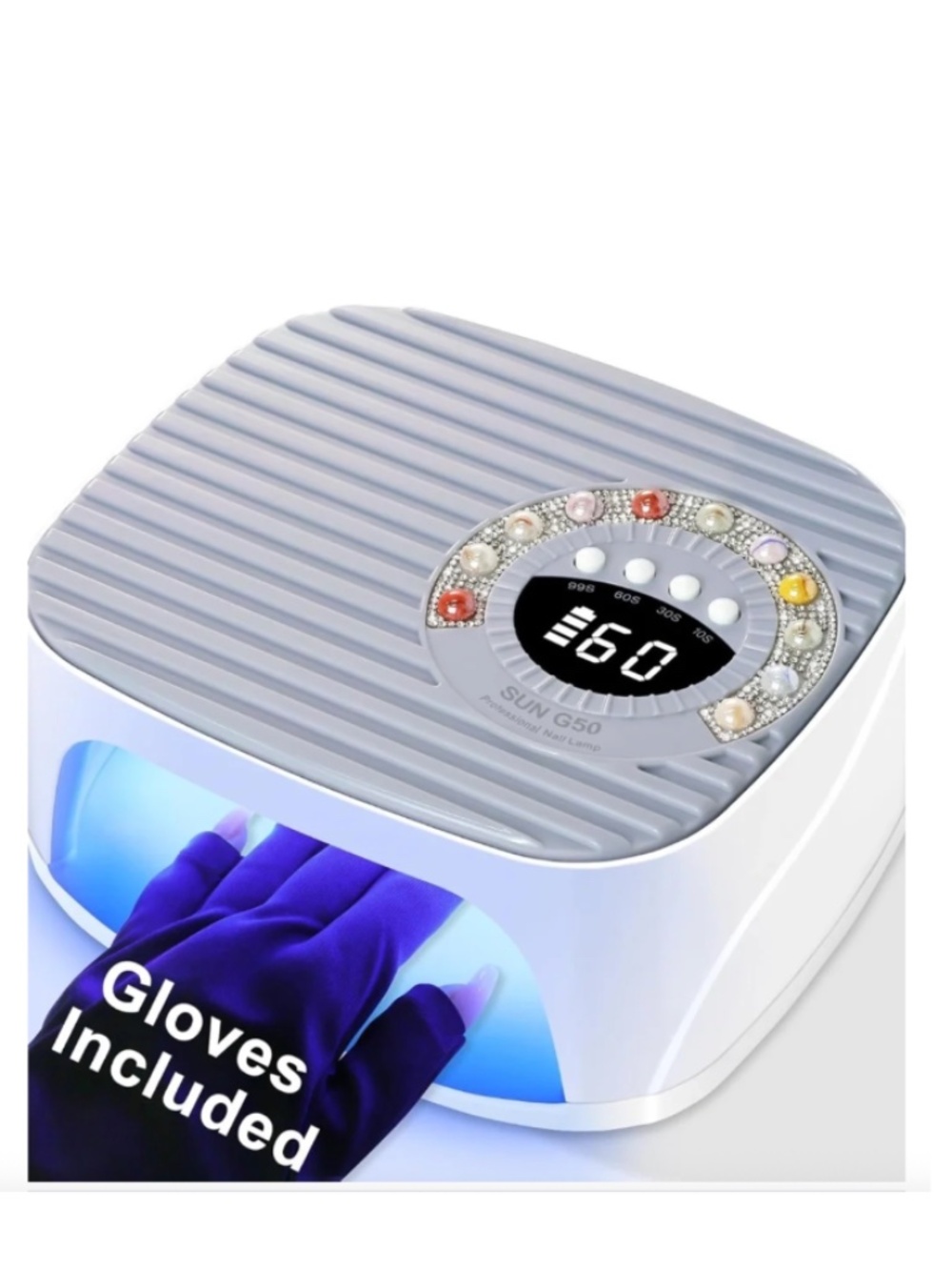 Cordless Beads With Rhinestones Gray And White Rechargeable UV LED Nail Lamp